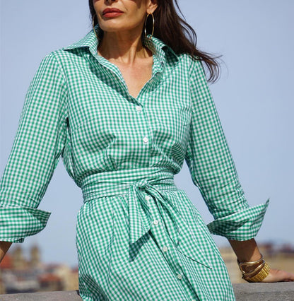 Elegant plaid midi shirt dress