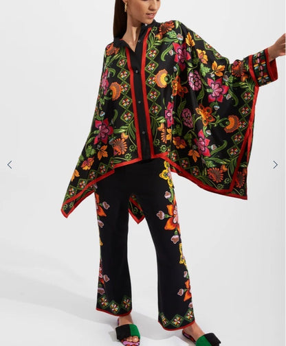 Foulard Geometric Print Silk Shirt and Pants Suit