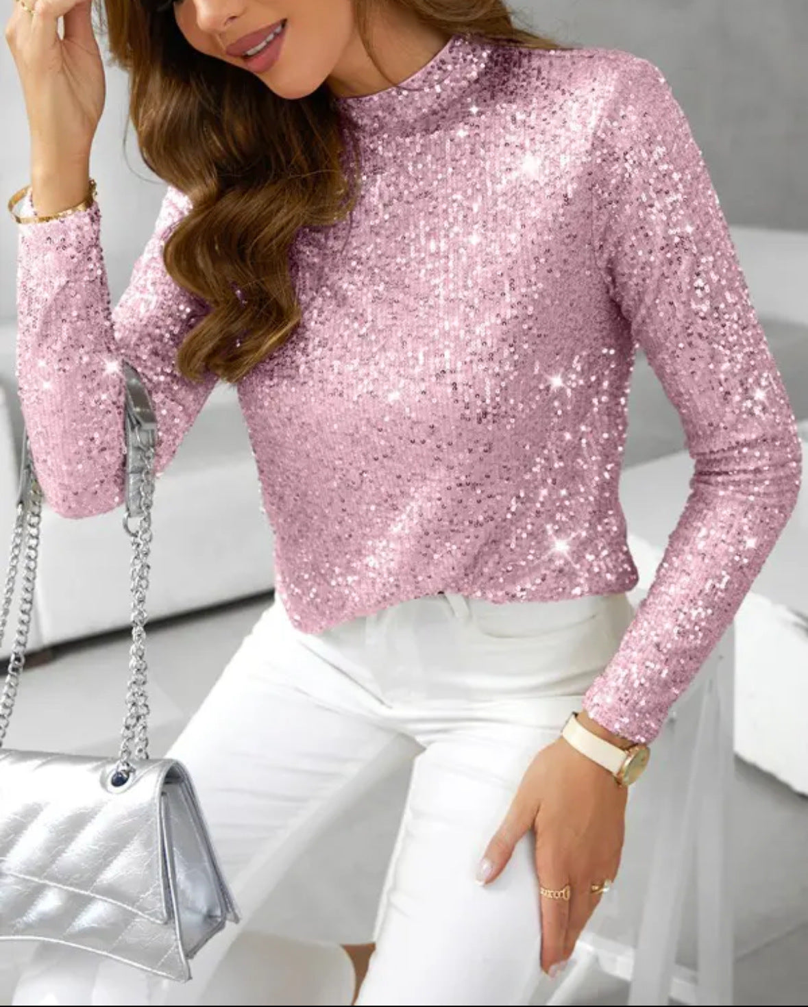 Backless Sparkling Sequined T-shirt