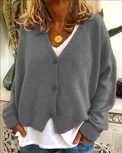 Knitted Cardigan Solid Color Sweater