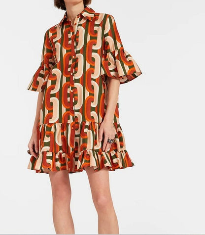 Printed cotton-poplin mini dress