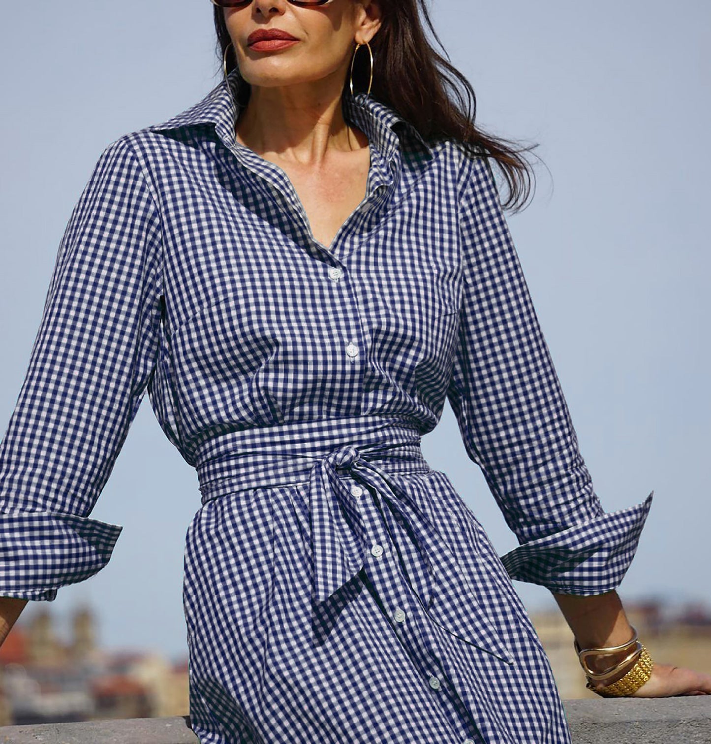 Elegant plaid midi shirt dress