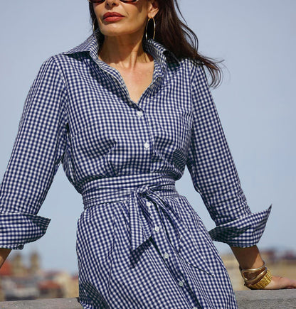 Elegant plaid midi shirt dress