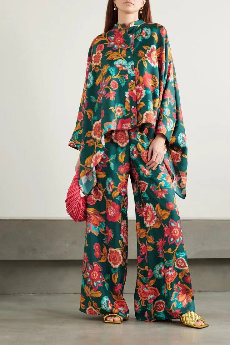 Foulard Geometric Print Silk Shirt and Pants Suit