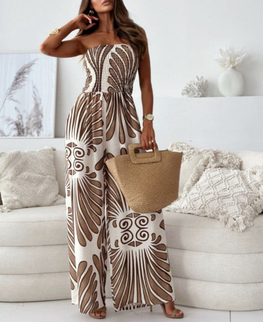 Women's Tube Top Sleeveless Printed Jumpsuit