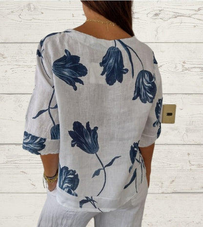 Printed V-neck Tunic Top