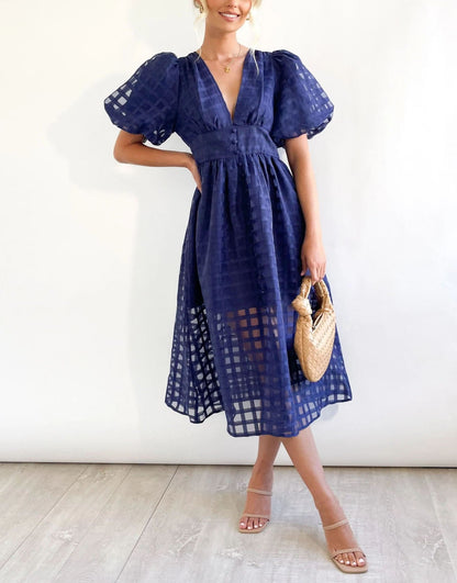 V-neck Lantern Sleeve Dress