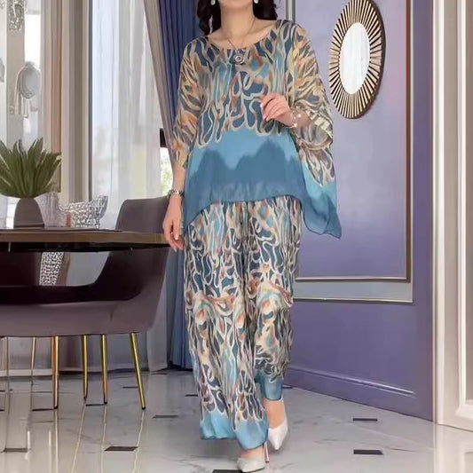 Round Neck Printed Chiffon Suit