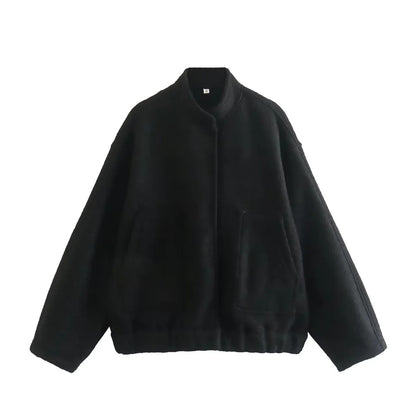 Stand Collar Hidden Button Jacket