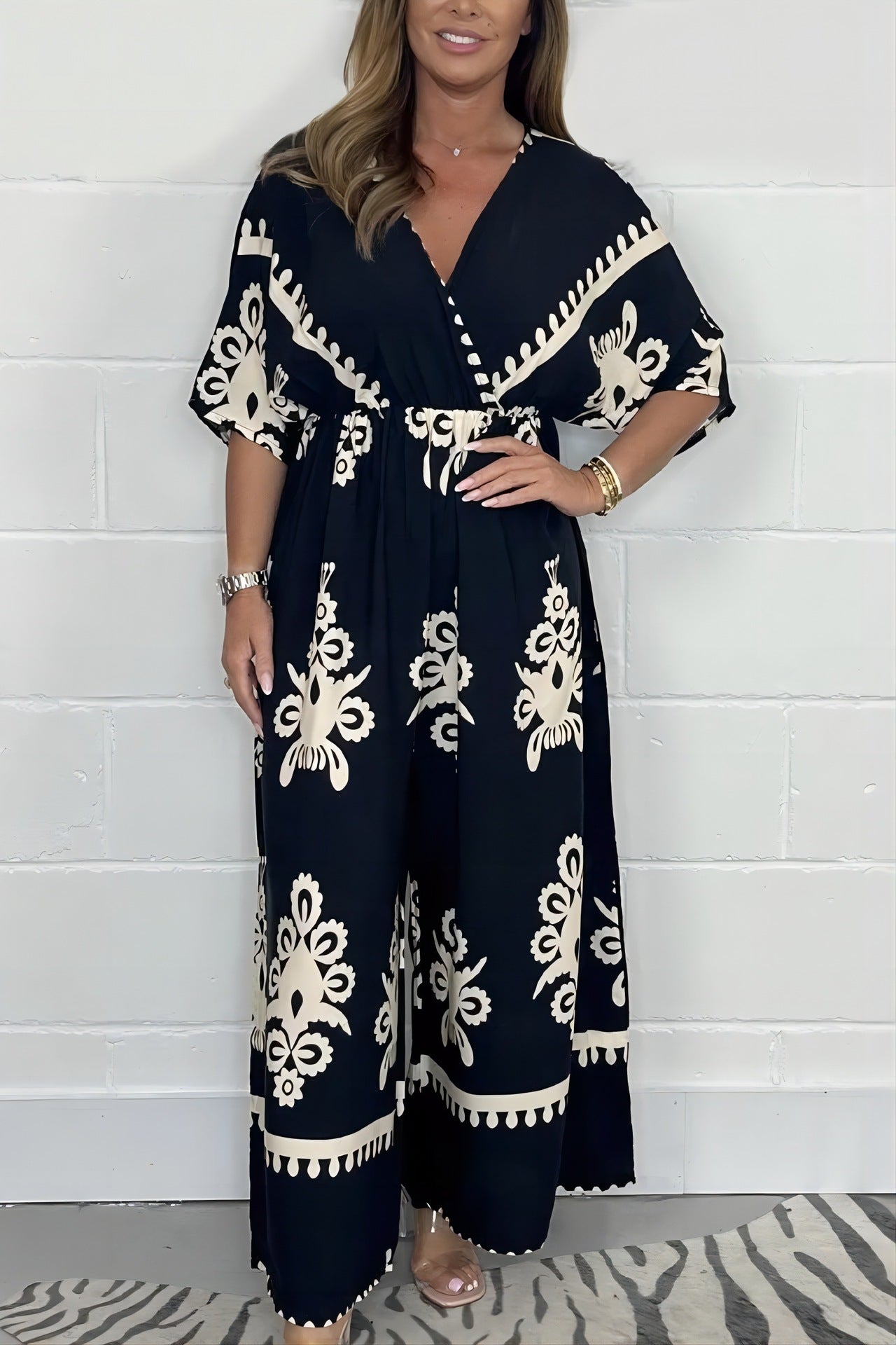 Printed Cross Front Jumpsuit