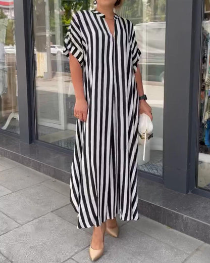 Women's V-Neck Striped Print Dress