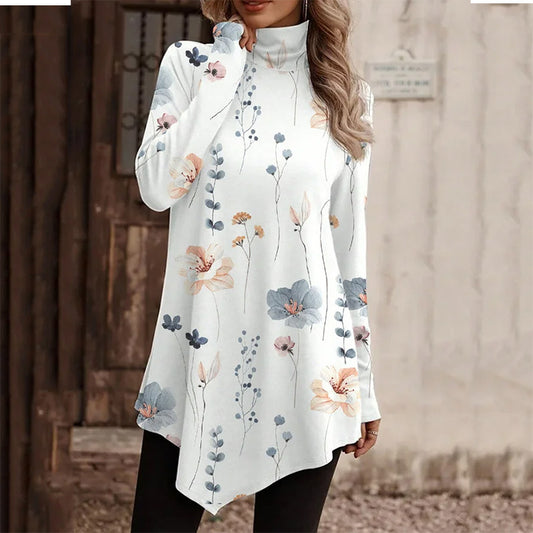 Stylish Floral Print High Neck Top