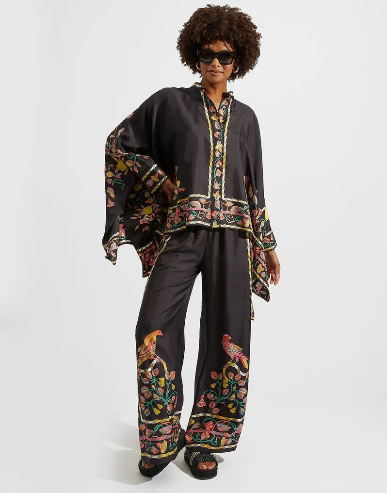 Foulard Geometric Print Silk Shirt and Pants Suit