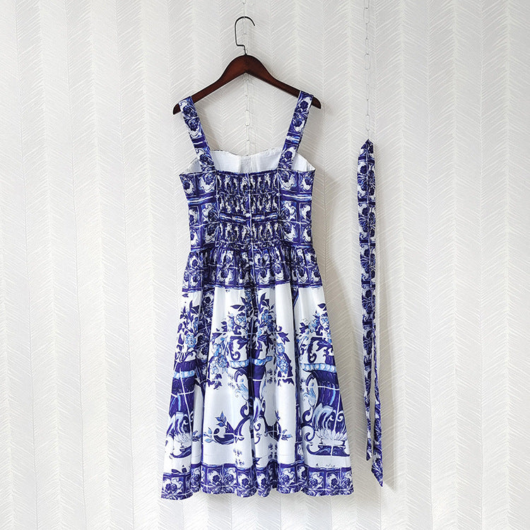 Suspender Print Midi Dress