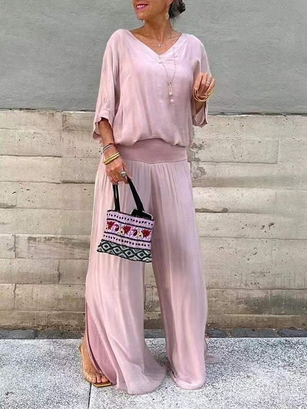 Elegant Chiffon Wide-leg Pants Two-piece Set