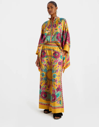 Foulard Geometric Print Silk Shirt and Pants Suit