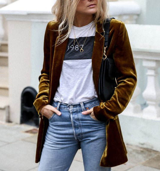 Eye Catching Street Style Velvet Blazer