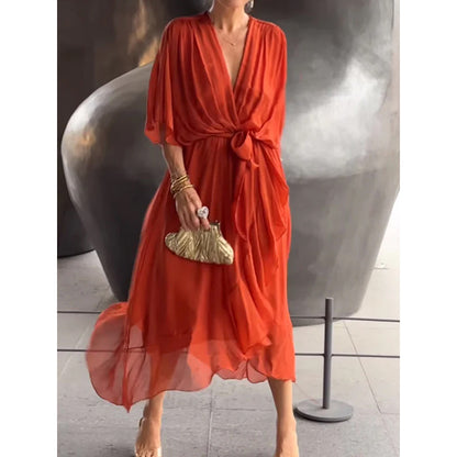 Stylish and elegant V-neck chiffon dress