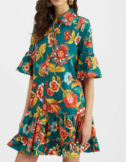 Printed cotton-poplin mini dress