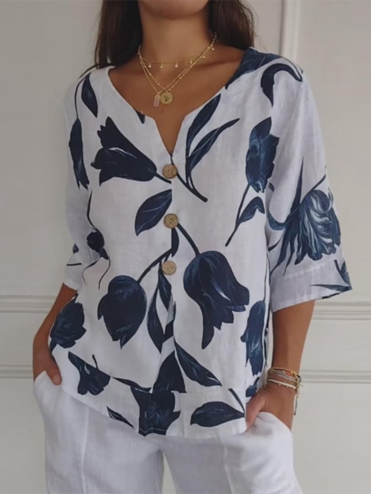 Printed V-neck Tunic Top