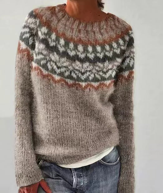 Camel Print Round Neck Sweater