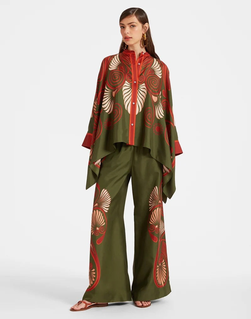 Foulard Geometric Print Silk Shirt and Pants Suit