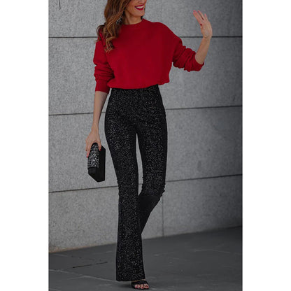 Diva Sequin High Rise Elastic Waist Flare Pants