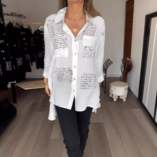 Letter Print Fashion Lapel Shirt