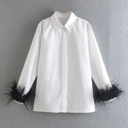 Comfy Shirt With Feather Cuffs