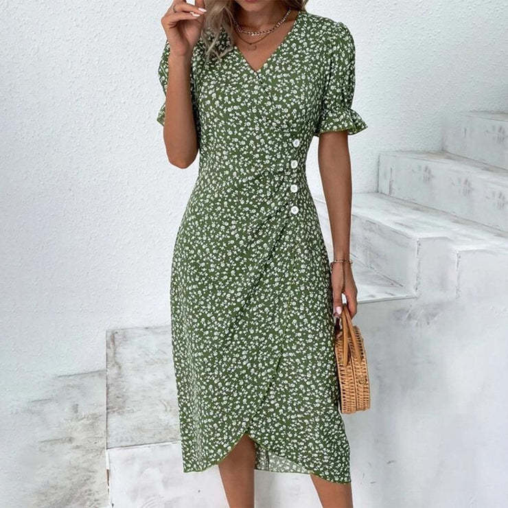 Puff Sleeve Irregular Hem Dress