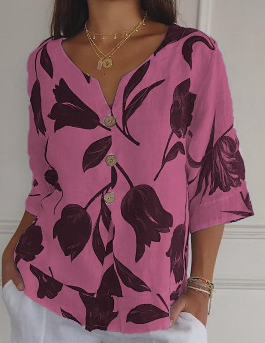 Printed V-neck Tunic Top