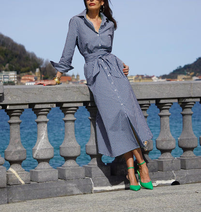 Elegant plaid midi shirt dress