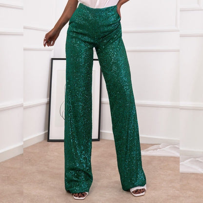 Sequined Casual Straight Pants