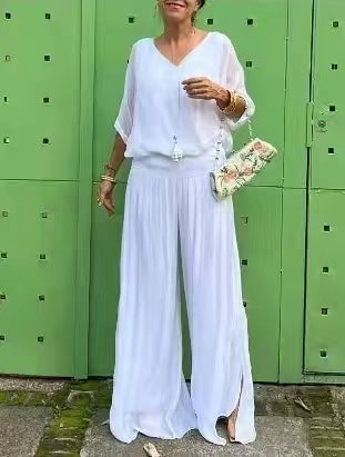 Elegant Chiffon Wide-leg Pants Two-piece Set