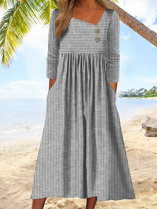 Unique Striped 3/4 Sleeve Midi Dress