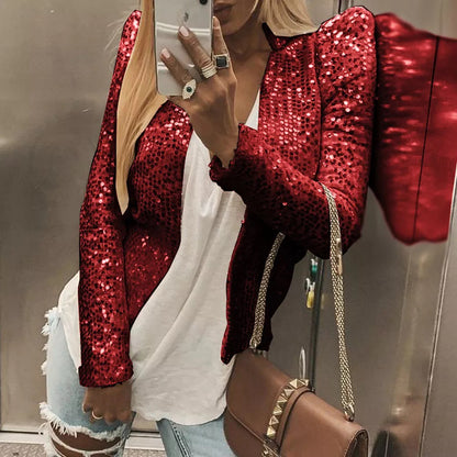 Solid Color Sequined Short Coat