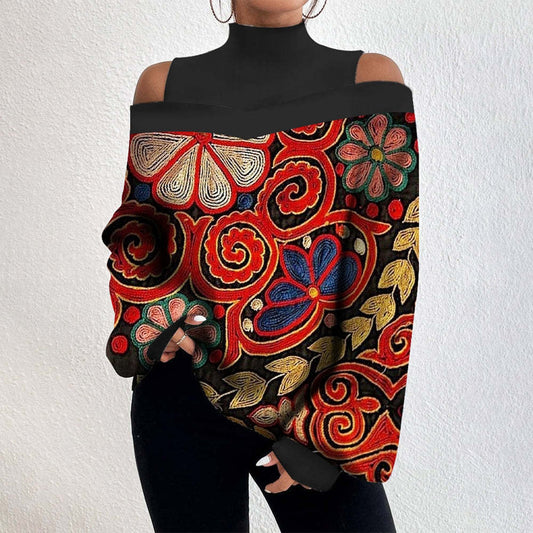 Vintage Print Mock Neck Top