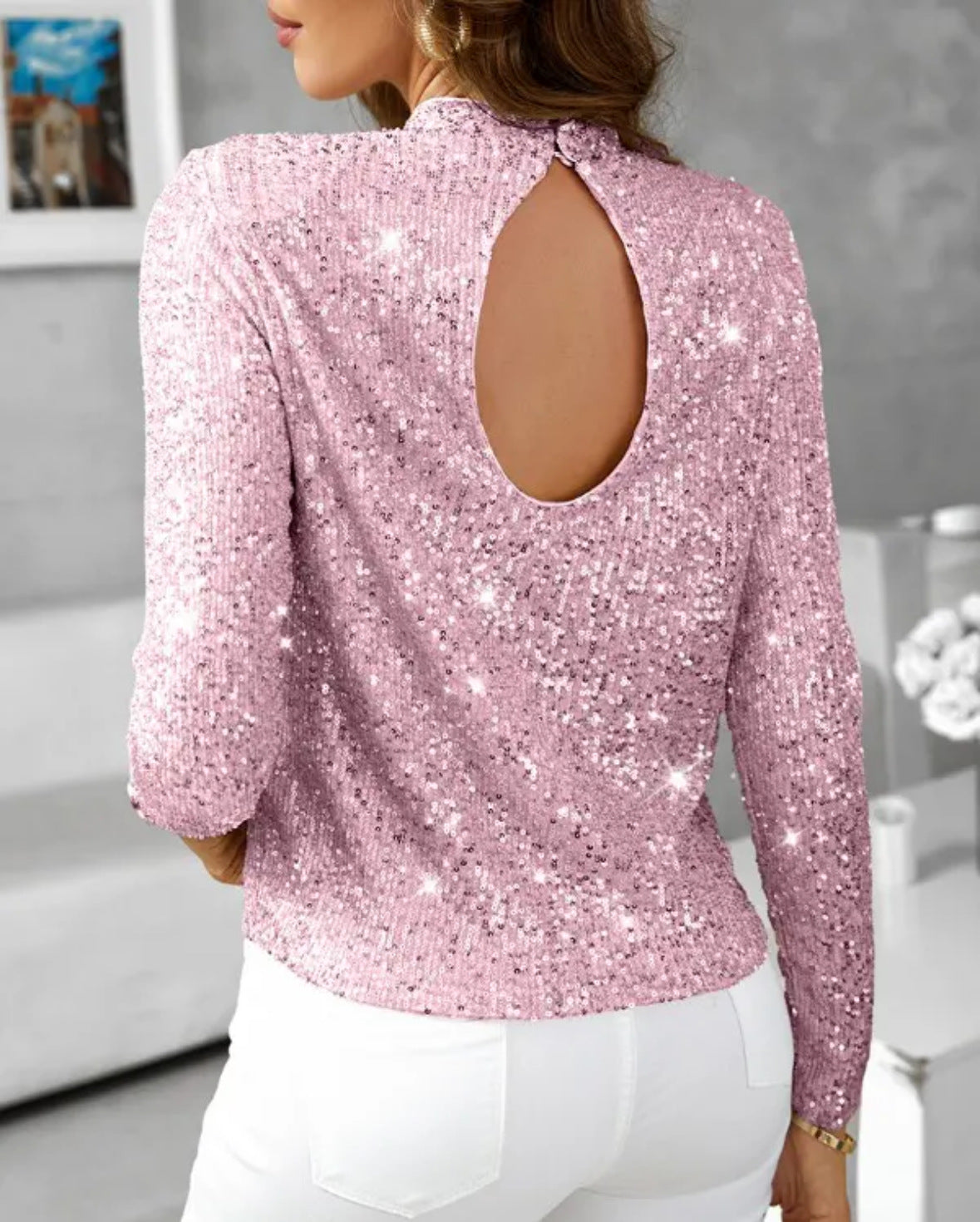 Backless Sparkling Sequined T-shirt