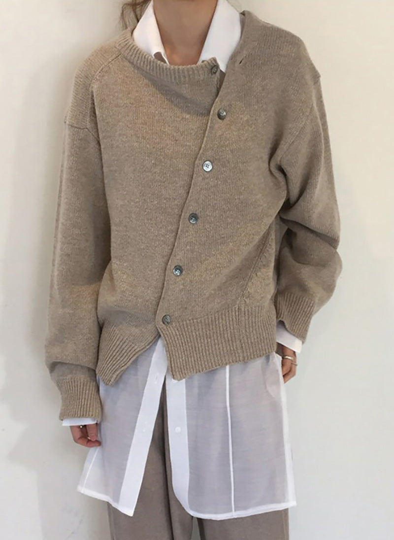 Asymmetrical Button Front Long Sleeve Sweater