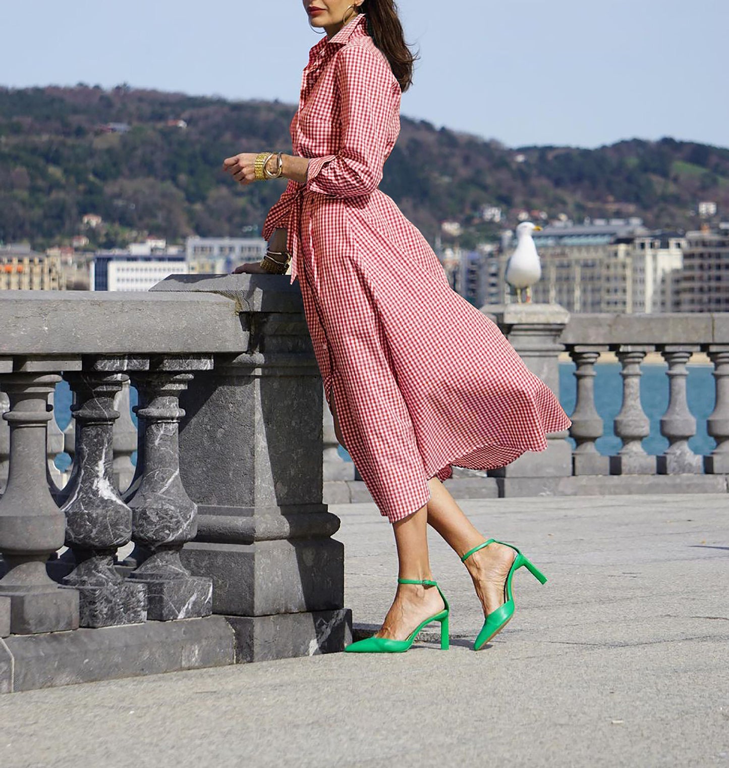 Elegant plaid midi shirt dress