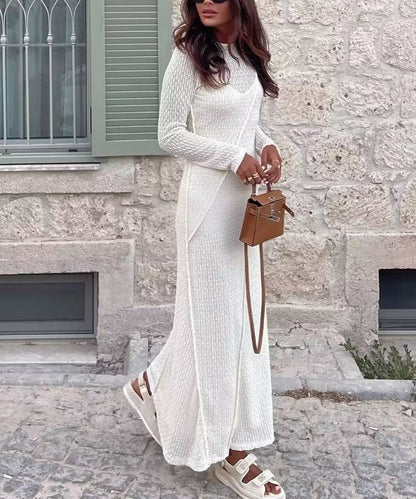 Round Neck White Hollow Maxi Dress