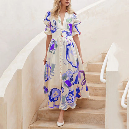 Floral Print Front Buttons Midi Dress