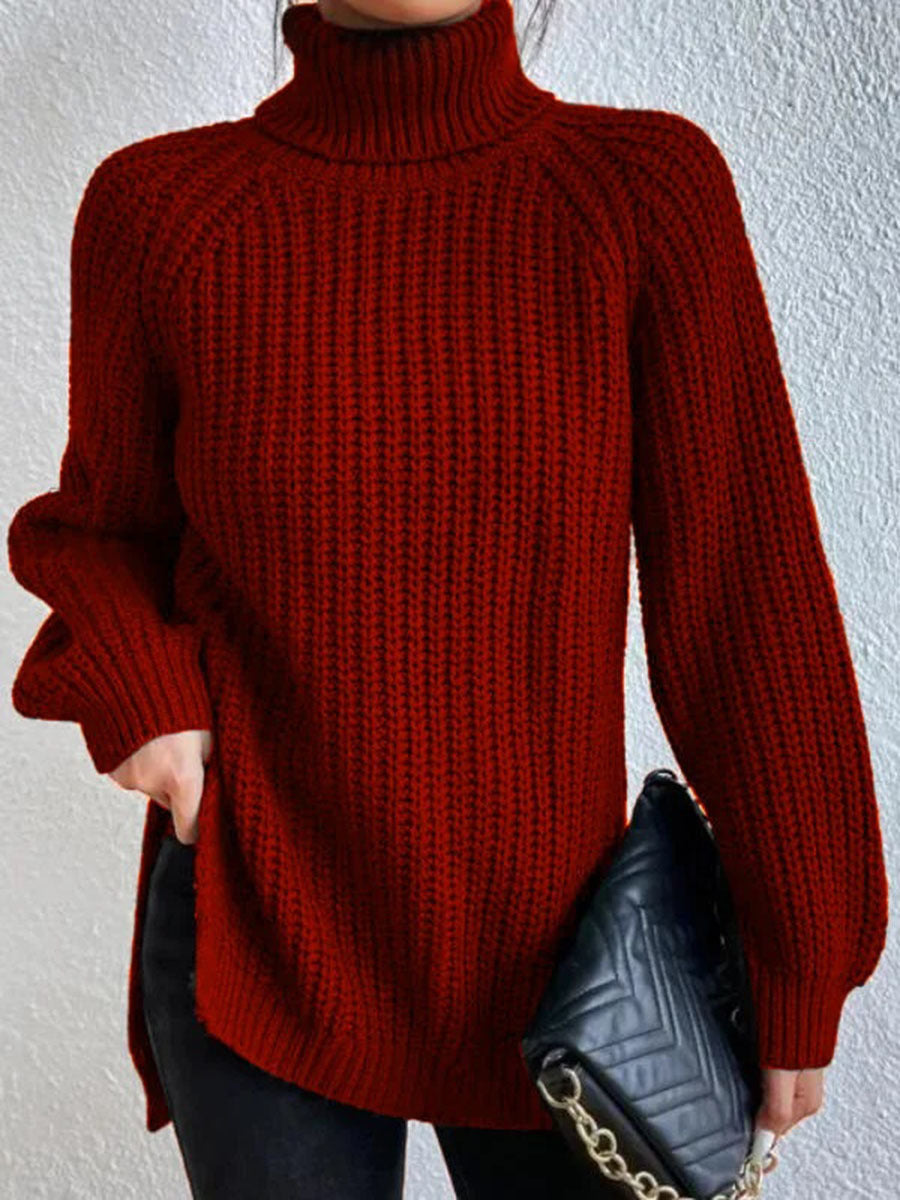 Long Sleeve High Turtleneck Slouchy Ribbed Sweater