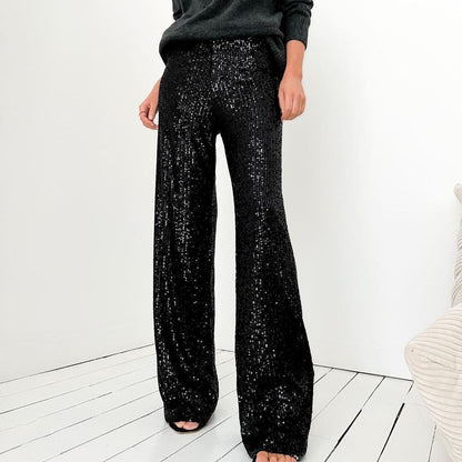 Sequined Casual Straight Pants