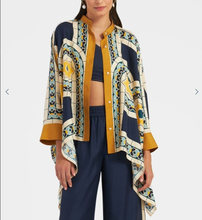 Foulard Geometric Print Silk Shirt and Pants Suit