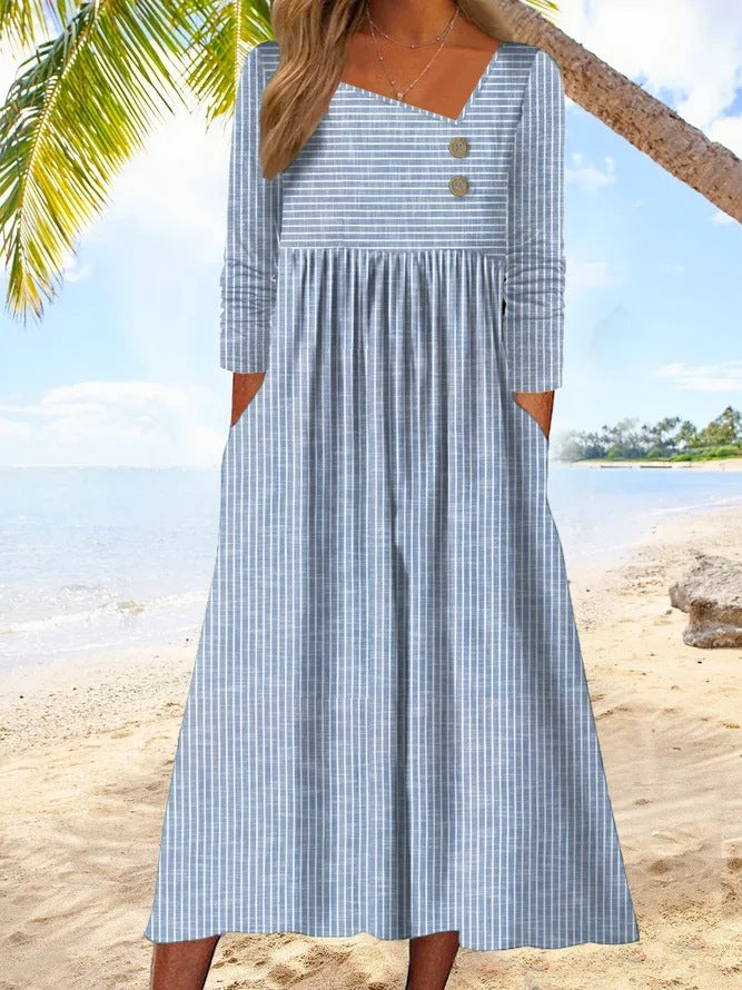 Unique Striped 3/4 Sleeve Midi Dress