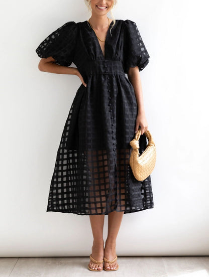 V-neck Lantern Sleeve Dress