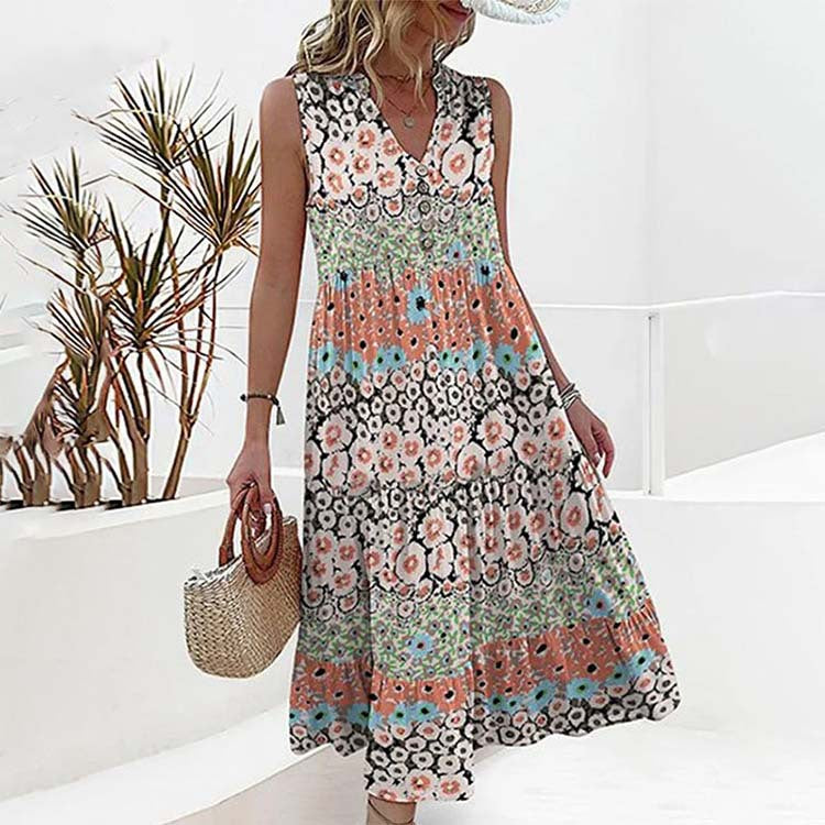 Retro print sleeveless dress