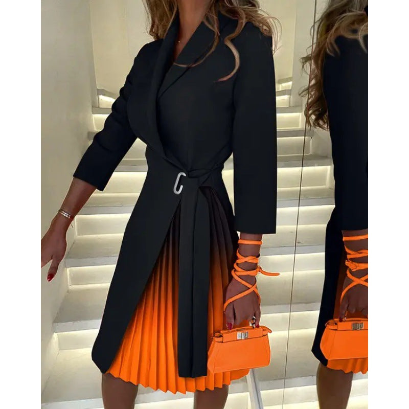 V-neck Strappy Mid-sleeve Pleated Dress