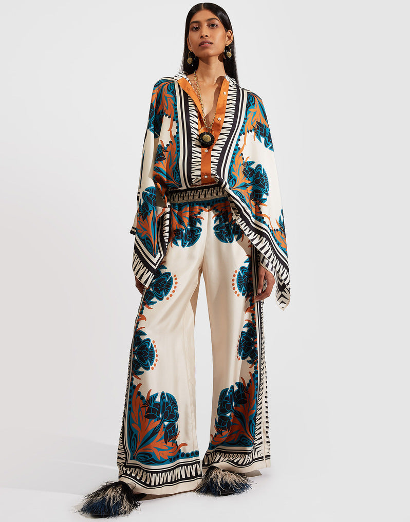 Foulard Geometric Print Silk Shirt and Pants Suit